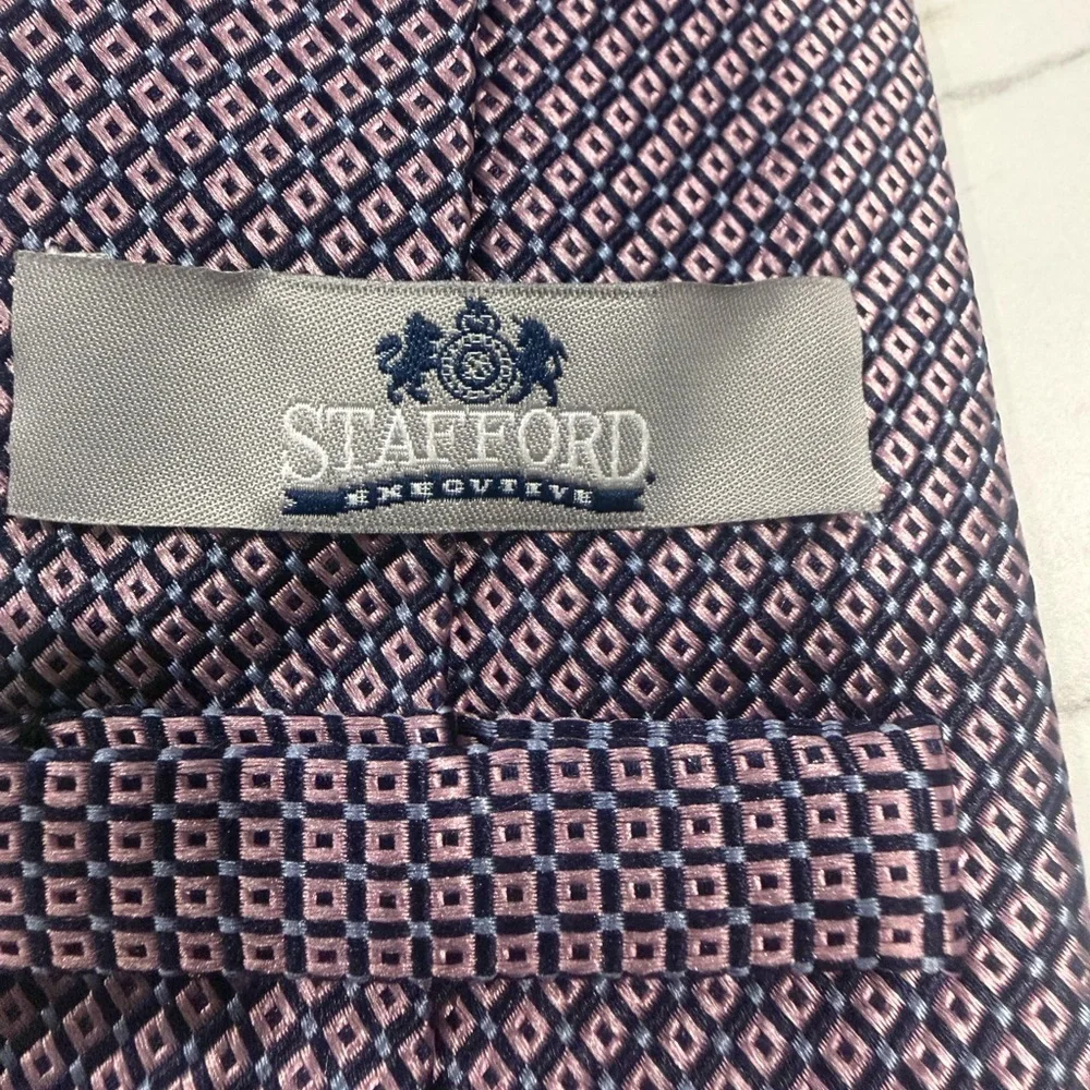 Silk Navy & Pink Geometric Tie